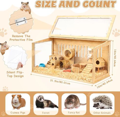 14 in 1 Wooden Hamster Cage 32 Inch Guinea Pig Cages with Wooden House Water Bottle Wheel More Guinea Pig Cage Accessories Large Hamster Cages and Habitats Acrylic Openable Top for Small Animal in Saudi Arabia
