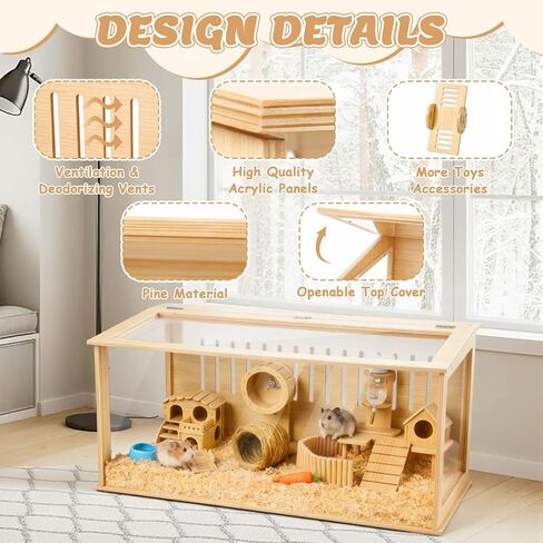 14 in 1 Wooden Hamster Cage 32 Inch Guinea Pig Cages with Wooden House Water Bottle Wheel More Guinea Pig Cage Accessories Large Hamster Cages and Habitats Acrylic Openable Top for Small Animal in Saudi Arabia