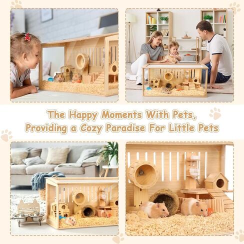 14 in 1 Wooden Hamster Cage 32 Inch Guinea Pig Cages with Wooden House Water Bottle Wheel More Guinea Pig Cage Accessories Large Hamster Cages and Habitats Acrylic Openable Top for Small Animal in Saudi Arabia