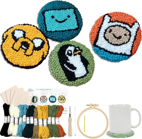 Siqinam Punch Needle Kit-4 Pack Adventure Time Themed (Finn, Jake, BMO, Gunter) - Includes Punch Needle, Embroidery Hoop, Yarn, and Easy Instructions - Creative Craft Gift in Saudi Arabia