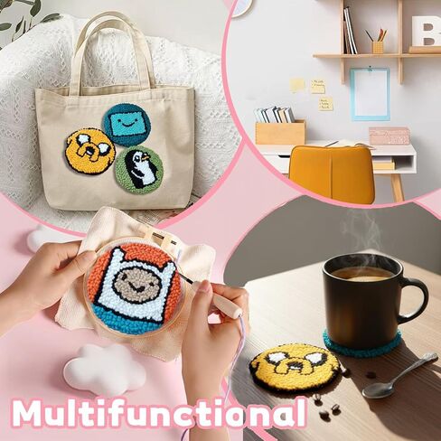 Siqinam Punch Needle Kit-4 Pack Adventure Time Themed (Finn, Jake, BMO, Gunter) - Includes Punch Needle, Embroidery Hoop, Yarn, and Easy Instructions - Creative Craft Gift in Saudi Arabia