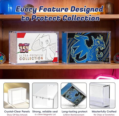 PKMN UPC Acrylic Case Protector – Compatible with Mega Charizard X ex & 151 Ultra-Premium Collection, Ultra Thick 8/5mm Clear Acrylic with Magnetic Lid in Saudi Arabia