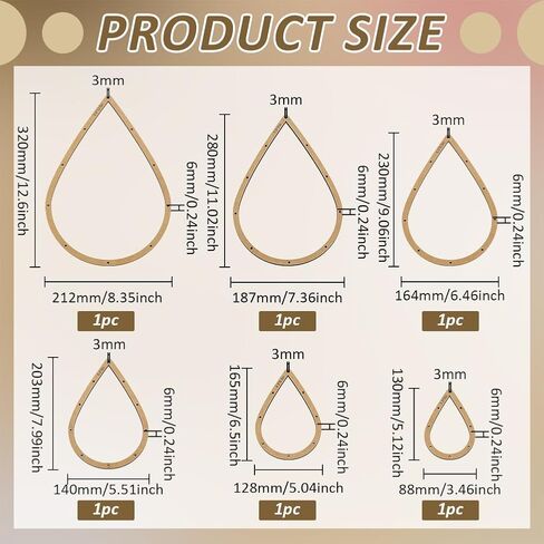 FINGERINSPIRE 6PCS Stained Glass Teardrop Layout Frame 6 Sizes Glass Maker Templates MDF Burlywood Color Sheet Boards for Stained Glasses Teardrop Shape Making Tool for DIY Crafts Handwork Project in Saudi Arabia