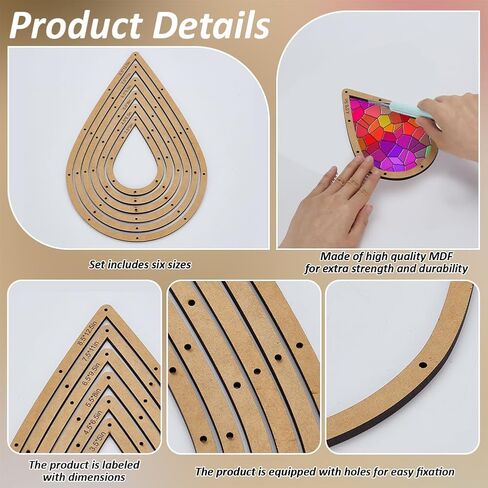 FINGERINSPIRE 6PCS Stained Glass Teardrop Layout Frame 6 Sizes Glass Maker Templates MDF Burlywood Color Sheet Boards for Stained Glasses Teardrop Shape Making Tool for DIY Crafts Handwork Project in Saudi Arabia