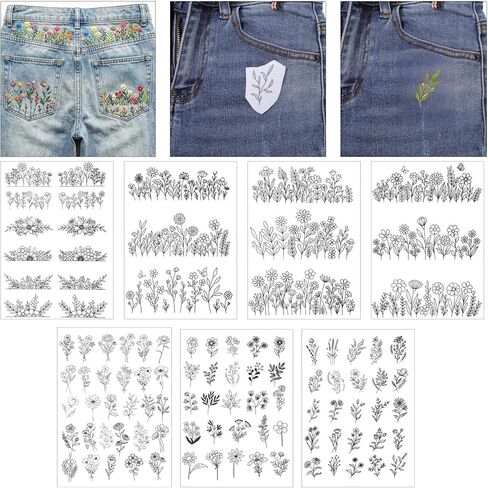 YBEATY 100 Pcs Water Soluble Stabilizer Embroidery Patterns Stick Stitch Embroidery Paper Flower Floral Daisy Butterfly Designs Wash Away Pre-Printed Transfer Paper for Hand Sewing Lover Beginners in Saudi Arabia