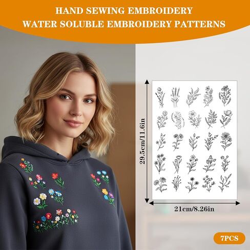 YBEATY 100 Pcs Water Soluble Stabilizer Embroidery Patterns Stick Stitch Embroidery Paper Flower Floral Daisy Butterfly Designs Wash Away Pre-Printed Transfer Paper for Hand Sewing Lover Beginners in Saudi Arabia