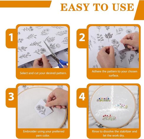 YBEATY 100 Pcs Water Soluble Stabilizer Embroidery Patterns Stick Stitch Embroidery Paper Flower Floral Daisy Butterfly Designs Wash Away Pre-Printed Transfer Paper for Hand Sewing Lover Beginners in Saudi Arabia
