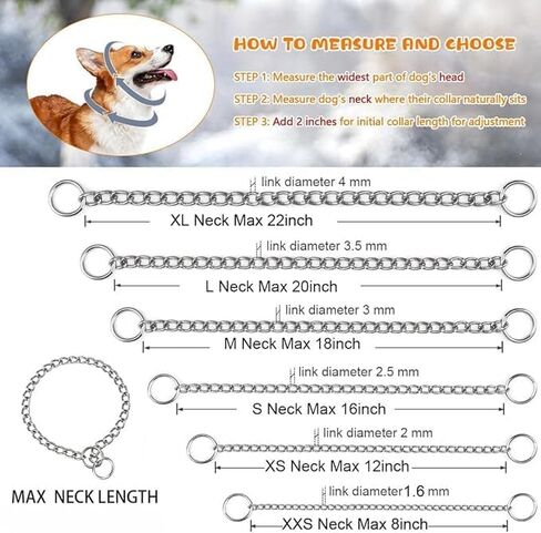 Chain Collar for Dogs, Metal Slip Link Training Heavy Duty Dog Collar Martingale Puppy Collars for XXS XS Small Medium Large Big XL Breed Dogs, Silver (Silver, M(Neck Max 18inch) D3mm) in Saudi Arabia