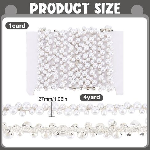 2 Yards Pearl Trim Chain String Silver Applique Fringe Ribbon Strips Beads Sewing Dress DIY Party Wedding Bouquet for Bridal Embellishment Sewing Applique Craft Halloween Dress Decor in Saudi Arabia