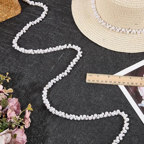 2 Yards Pearl Trim Chain String Silver Applique Fringe Ribbon Strips Beads Sewing Dress DIY Party Wedding Bouquet for Bridal Embellishment Sewing Applique Craft Halloween Dress Decor in Saudi Arabia
