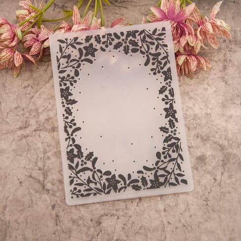 Arbuya Christmas Berry Branch Frame Plastic Embossing Folder for Scrapbook DIY Album Card Tool Plastic Template Folders in Saudi Arabia