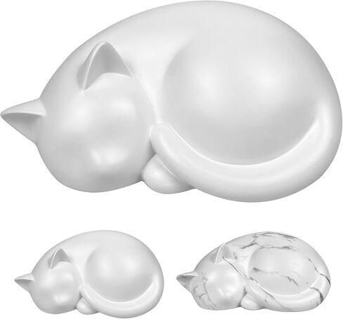 Sleeping Cat Memorial Urn,Resin Cremation Keepsake, Indoor Pet Tribute, 8 x 5.5 x 4 Inches, Small Animal Ash Container (White) in Saudi Arabia