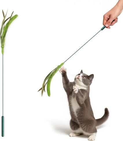 Cat Wand Toy – Natural Grass-Inspired Cat Teaser Stick, Durable Design for Indoor Cats, Interactive Play for Exercise, Hunting, and Bonding in Saudi Arabia