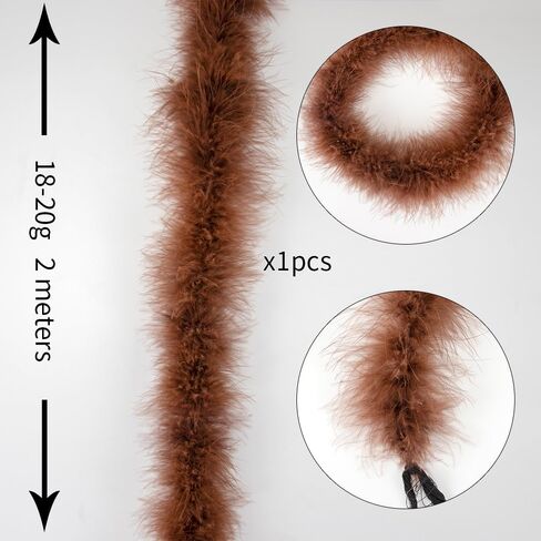 2m 20g Turkey Feather Boa Natural Marabou Plume Trim Fluffy Soft Dyed for Wedding Decor Scarf DIY Crafts Skirt Party (Brown) in Saudi Arabia