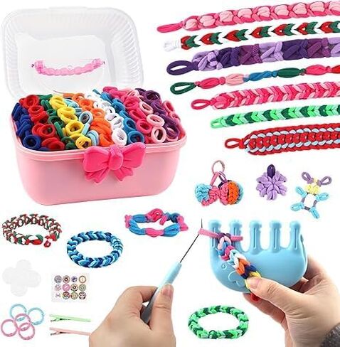 Kidstinct Bracelet Making Kit, DIY Craft Weaving Loom Toy for Kids, 1200+ Colorful Hair Bands & Accessories with Storage Box, Creative Gift for Girls Ages 6-12 (Purple) in Kuwait