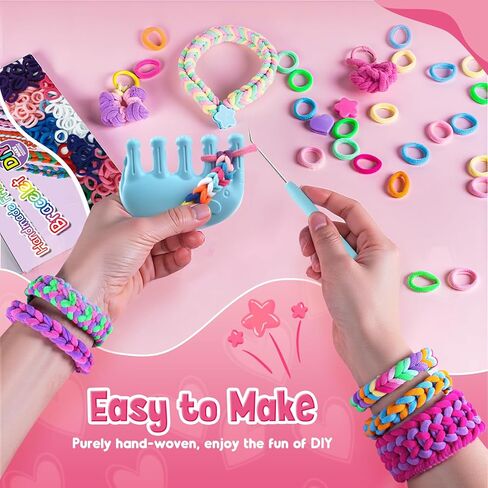 Kidstinct Bracelet Making Kit, DIY Craft Weaving Loom Toy for Kids, 1200+ Colorful Hair Bands & Accessories with Storage Box, Creative Gift for Girls Ages 6-12 (Purple) in Kuwait