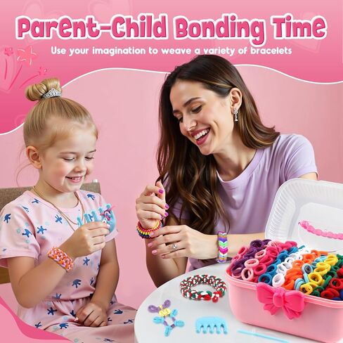 Kidstinct Bracelet Making Kit, DIY Craft Weaving Loom Toy for Kids, 1200+ Colorful Hair Bands & Accessories with Storage Box, Creative Gift for Girls Ages 6-12 (Purple) in Kuwait