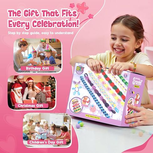 Kidstinct Bracelet Making Kit, DIY Craft Weaving Loom Toy for Kids, 1200+ Colorful Hair Bands & Accessories with Storage Box, Creative Gift for Girls Ages 6-12 (Purple) in Kuwait