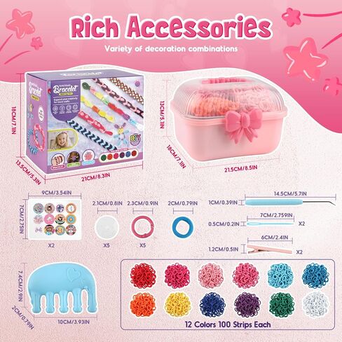 Kidstinct Bracelet Making Kit, DIY Craft Weaving Loom Toy for Kids, 1200+ Colorful Hair Bands & Accessories with Storage Box, Creative Gift for Girls Ages 6-12 (Purple) in Kuwait