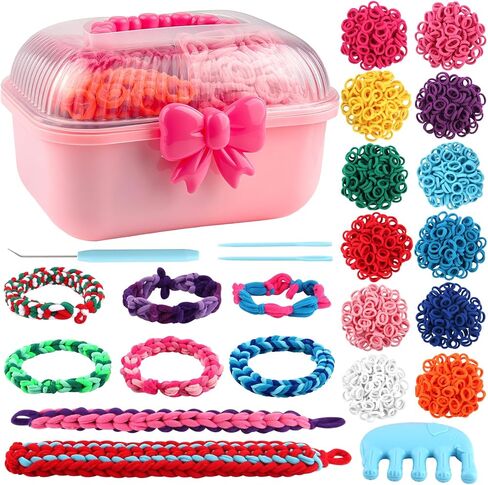 Kidstinct Bracelet Making Kit, DIY Craft Weaving Loom Toy for Kids, 1200+ Colorful Hair Bands & Accessories with Storage Box, Creative Gift for Girls Ages 6-12 (Purple) in Kuwait