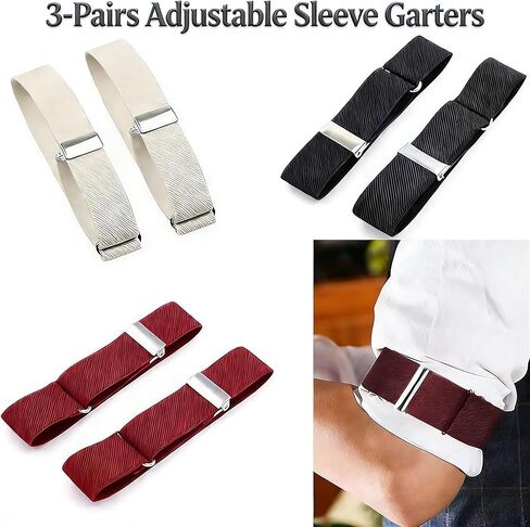 3-Pairs Adjustable Anti-Slip Armbands - Shirt Sleeve Holders for Men & Women, Unisex Sleeve Garters in Saudi Arabia
