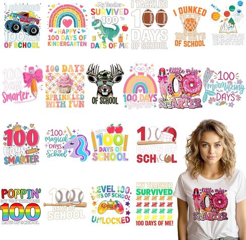 20 Sheets 100 Days of School Iron on Transfers Stickers for Shirts 100 Days of School DTF Transfers Heat Pencil Baseball Football Patches Transfer for T-Shirts Clothing Bag Pillow DIY Craft in Saudi Arabia