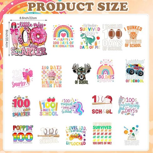 20 Sheets 100 Days of School Iron on Transfers Stickers for Shirts 100 Days of School DTF Transfers Heat Pencil Baseball Football Patches Transfer for T-Shirts Clothing Bag Pillow DIY Craft in Saudi Arabia