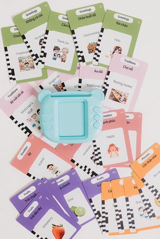 Bilingual Flashcard Reader, English Vietnamese Southern Accent, Educational Learning Speech Development Toy with 200+ Cards (Blue) in Saudi Arabia