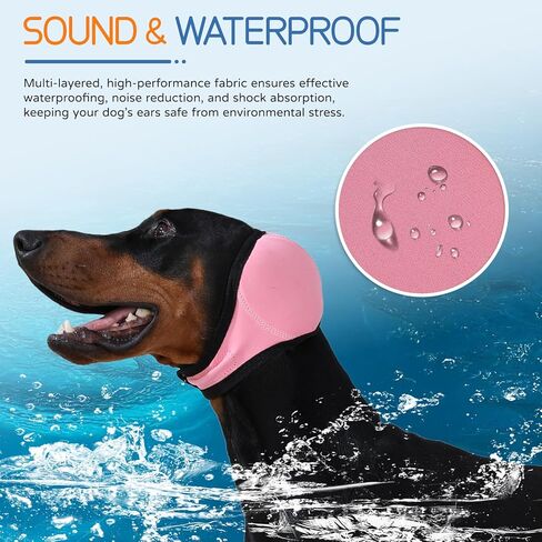 Dog Ear Muffs & Swim Cap and No Shake Ear Wrap for Bathing, Hematoma, Drying & Noise Anxiety Relief - Elastic Waterproof Ear Protection with Calming Hoodie for Grooming in Saudi Arabia