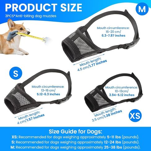 3pack Dog Muzzle Suits for Small Medium Large Dogs, Drinkable Breathable Mouth Guard, Adjustable Strap Soft Dog Muzzle to Prevent Biting Chewing, Air Mesh Muzzles for Scavenging Licking (XS+S+M) in Saudi Arabia