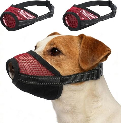 Dog Muzzle,2 Pack Soft Mesh Muzzle for Small Medium Large Dogs for Scavenging Biting Licking and Chewing,Breathable Adjustable Pet Nylon Muzzles Allows to Pant & Drink,Hook & Loop,Reflective in Saudi Arabia
