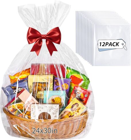 woric 12 Pcs Clear Cellophane Gift Bags 24x30 Inch Cellophane Wrap for Easter Gift Baskets Stuffers Large Basket Bags for Presents Stuffed Animal Candy Baby Bridal Shower in Saudi Arabia