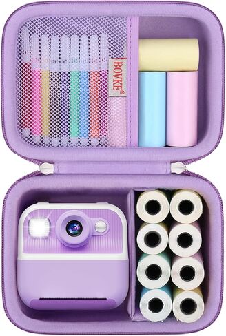 BOVKE Carrying Case for Dylanto/Anchioo/MEETRYE Kids Camera Instant Print,1080P Kids Instant Camera Toys Storage Holder with Mesh Pocket for Printing Papers, Charging Cable, Black in Kuwait