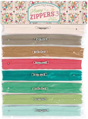 Riley Blake Happy Zippers 3 من Lori Holt of Bee in My Bonnet - 8 سحابات ملونة مقاس 16 بوصة مع عمليات سحب مزدوجة للخياطة واللحف والمشروعات اليدوية in Kuwait