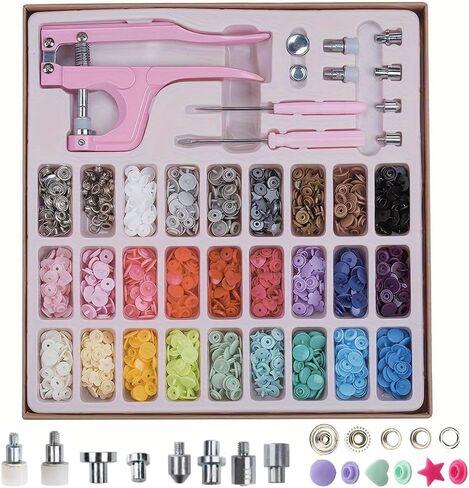LZBRDY Snap Buttons and Pliers Set - 280 Sets T3 T5 T8 Resin & Metal Snap Fasteners with Installation Tool, Complete Kit for Sewing, DIY Clothes, Hats, Bags, Fabric and Crafts (Pink Snap Button Kit) in Saudi Arabia