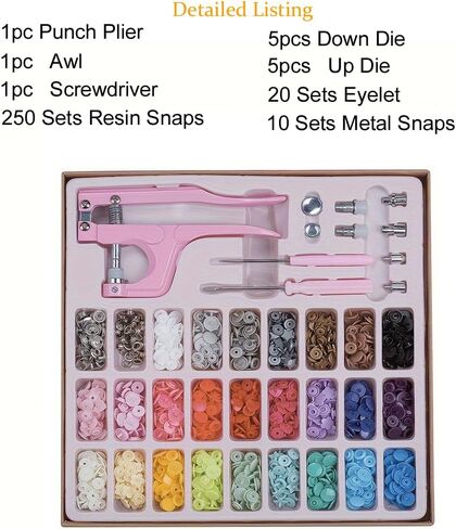 LZBRDY Snap Buttons and Pliers Set - 280 Sets T3 T5 T8 Resin & Metal Snap Fasteners with Installation Tool, Complete Kit for Sewing, DIY Clothes, Hats, Bags, Fabric and Crafts (Pink Snap Button Kit) in Saudi Arabia