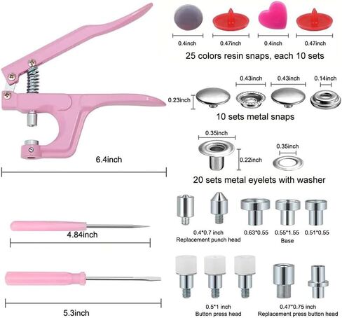 LZBRDY Snap Buttons and Pliers Set - 280 Sets T3 T5 T8 Resin & Metal Snap Fasteners with Installation Tool, Complete Kit for Sewing, DIY Clothes, Hats, Bags, Fabric and Crafts (Pink Snap Button Kit) in Saudi Arabia