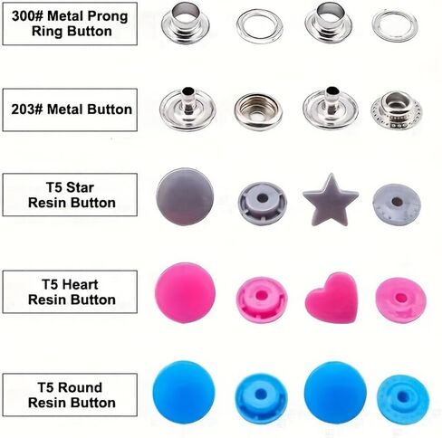 LZBRDY Snap Buttons and Pliers Set - 280 Sets T3 T5 T8 Resin & Metal Snap Fasteners with Installation Tool, Complete Kit for Sewing, DIY Clothes, Hats, Bags, Fabric and Crafts (Pink Snap Button Kit) in Saudi Arabia