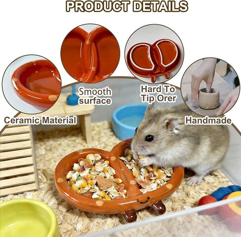 2PCS Hamster Bowl, Bread Shaped Hamster Food Dish Ceramic Food Water Feeding Bowl Small Animal Bowls for Gerbil Rat Hedgehog（Alkali Water Bread） in Saudi Arabia