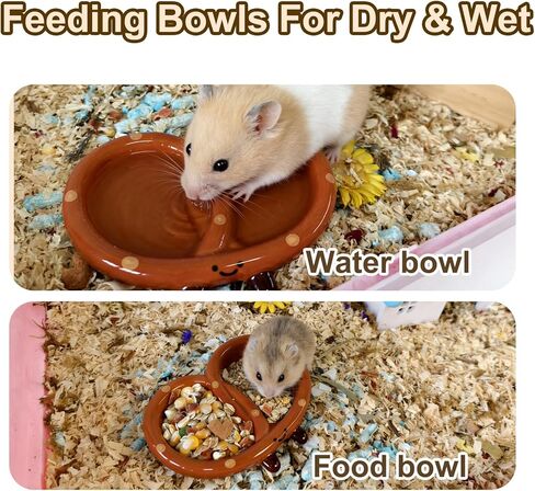 2PCS Hamster Bowl, Bread Shaped Hamster Food Dish Ceramic Food Water Feeding Bowl Small Animal Bowls for Gerbil Rat Hedgehog（Alkali Water Bread） in Saudi Arabia