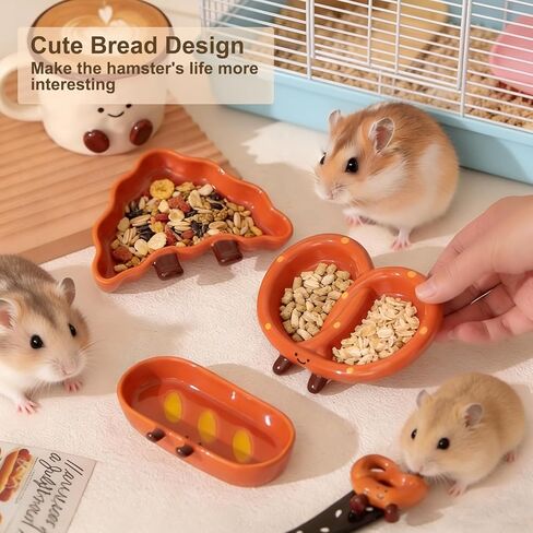 2PCS Hamster Bowl, Bread Shaped Hamster Food Dish Ceramic Food Water Feeding Bowl Small Animal Bowls for Gerbil Rat Hedgehog（Alkali Water Bread） in Saudi Arabia