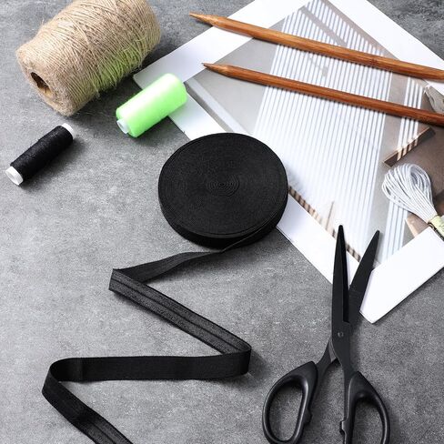 Wide Elastic Ribbon Band 10 Yard 0.6'' Solid Color Sewing Fold Over Elastic Stretch Ribbon Spool for Sewing Fold Over 0.6 Inch Cotton Tape Trim for Clothes Waistband, Wigs(Black) in Kuwait