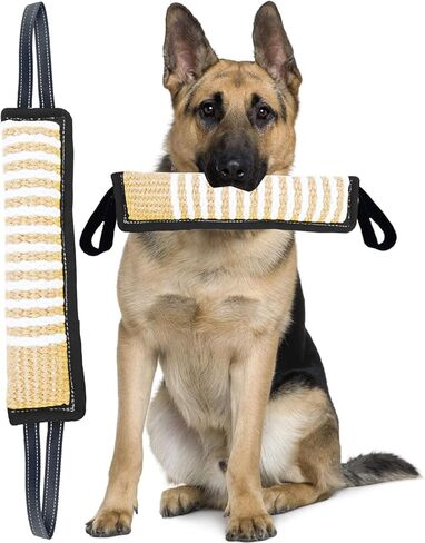 Clysoru Squeaky Tug Toy for Dogs Jute with 2 Strong Handles Lasting Training Equipment Puppy to Large Dog Interactive Toys of War Pull Indestructible Rope Pet Crinkle Teething (Black) in Kuwait