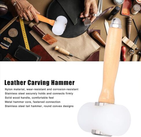 Leather Carving Hammer, Leathercraft Mallet Wooden Handle Nylon Hammer for DIY Stamping Sew Leather Cowhide Tool(Dual-Light Brown) in Saudi Arabia