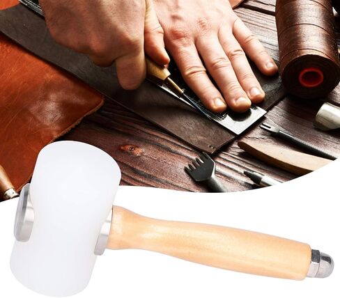Leather Carving Hammer, Leathercraft Mallet Wooden Handle Nylon Hammer for DIY Stamping Sew Leather Cowhide Tool(Dual-Light Brown) in Saudi Arabia
