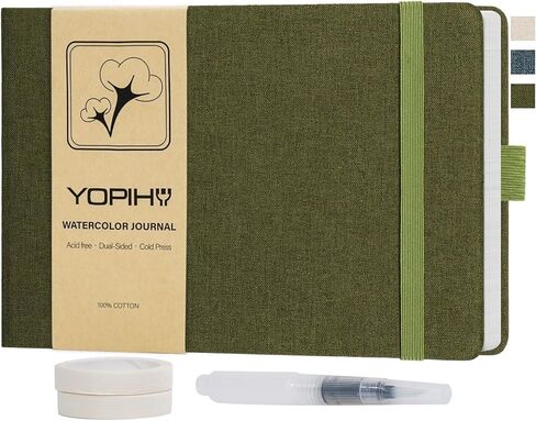 دفتر رسم بالألوان المائية من الكتان الفاخر من Yopih Artists، دفتر ألوان مائية مقاس 5.5 بوصة × 5.5 بوصة مع ورق قطني مضغوط على البارد 300 جرام في المتر المربع، 24 ورقة/48 صفحة، مجلة فنية مثالية لأقلام التحديد والباستيل الزيتي، كحلي in Kuwait