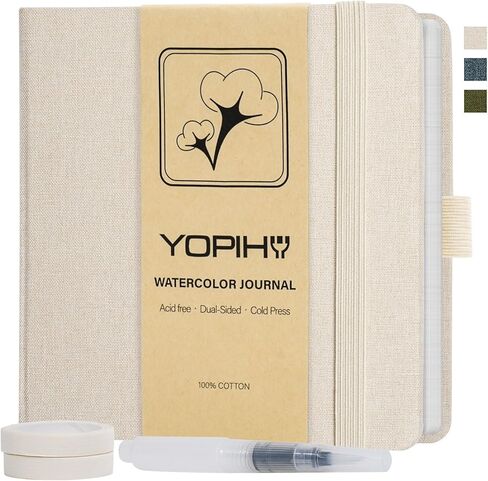 دفتر رسم بالألوان المائية من الكتان الفاخر من Yopih Artists، دفتر ألوان مائية مقاس 5.5 بوصة × 5.5 بوصة مع ورق قطني مضغوط على البارد 300 جرام في المتر المربع، 24 ورقة/48 صفحة، مجلة فنية مثالية لأقلام التحديد والباستيل الزيتي، كحلي in Kuwait