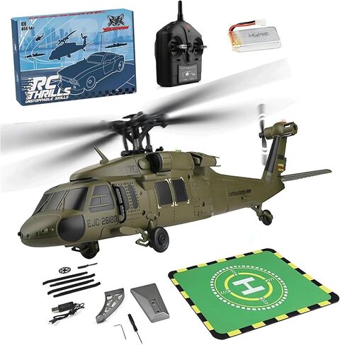 مروحية FunXylophy WL K170 RC، 2.4G 4CH Flybarless جيروسكوب 6 محاور الارتفاع تحوم RC مروحية عسكرية مع حامل عرض ومنصات هبوط للإقلاع (إصدار RTF) in Kuwait