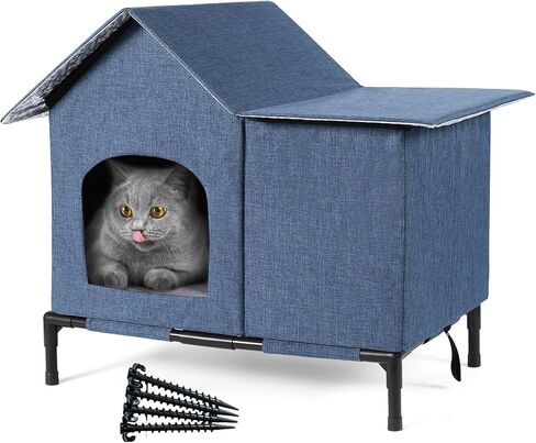 Outdoor Cat Houses Weatherproof Shelter for Outdoor Feral Cats and Kitty with Pad 23 x 17 x 20 Inches Unheated(Blue) in Kuwait