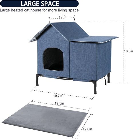 Outdoor Cat Houses Weatherproof Shelter for Outdoor Feral Cats and Kitty with Pad 23 x 17 x 20 Inches Unheated(Blue) in Kuwait